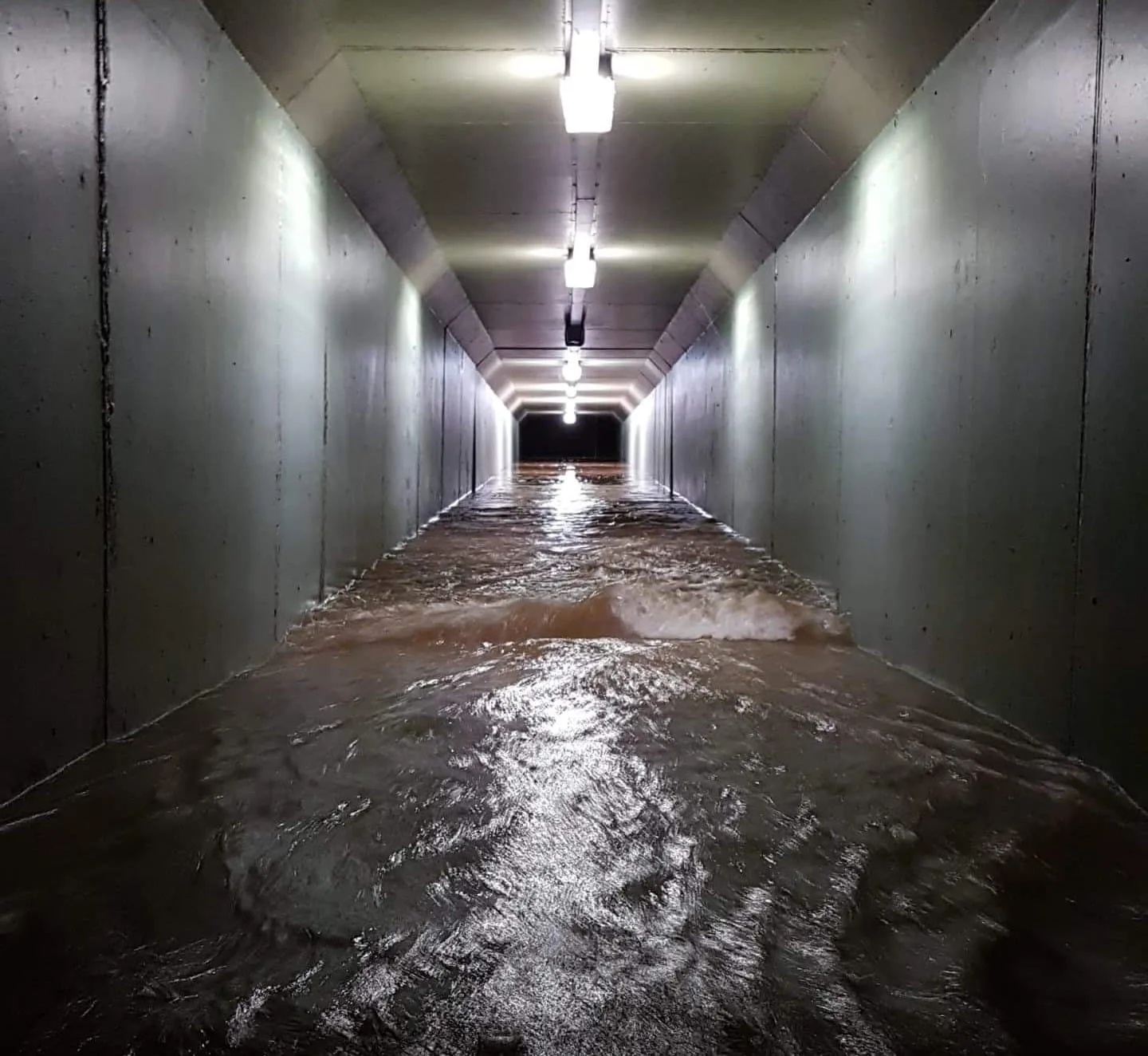 Pedestrian tunnel flooding in the suburb of Tanah Merah, in south Brisbane