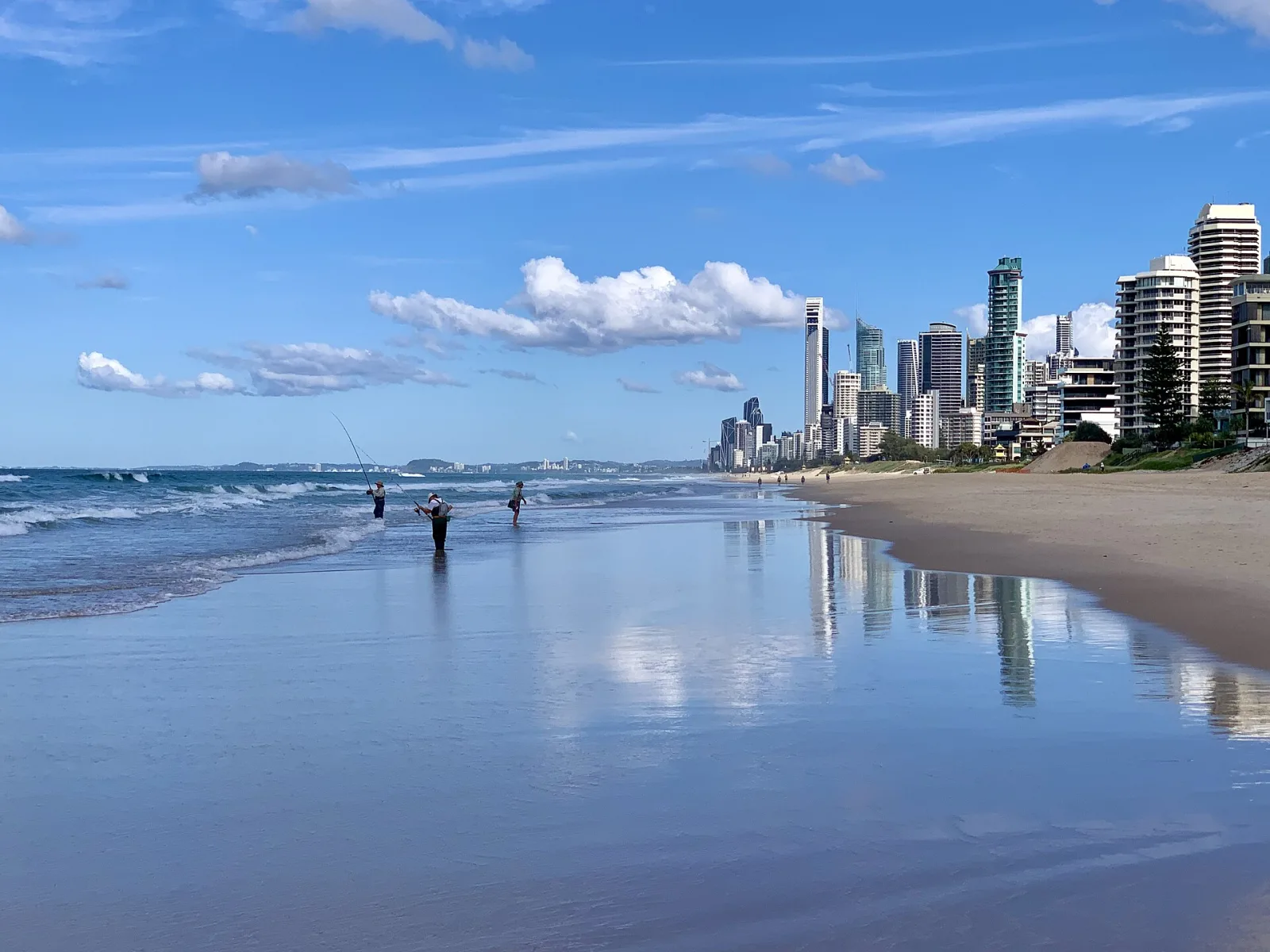 Beach fishing at the Gold Coast, Queensland, Australia