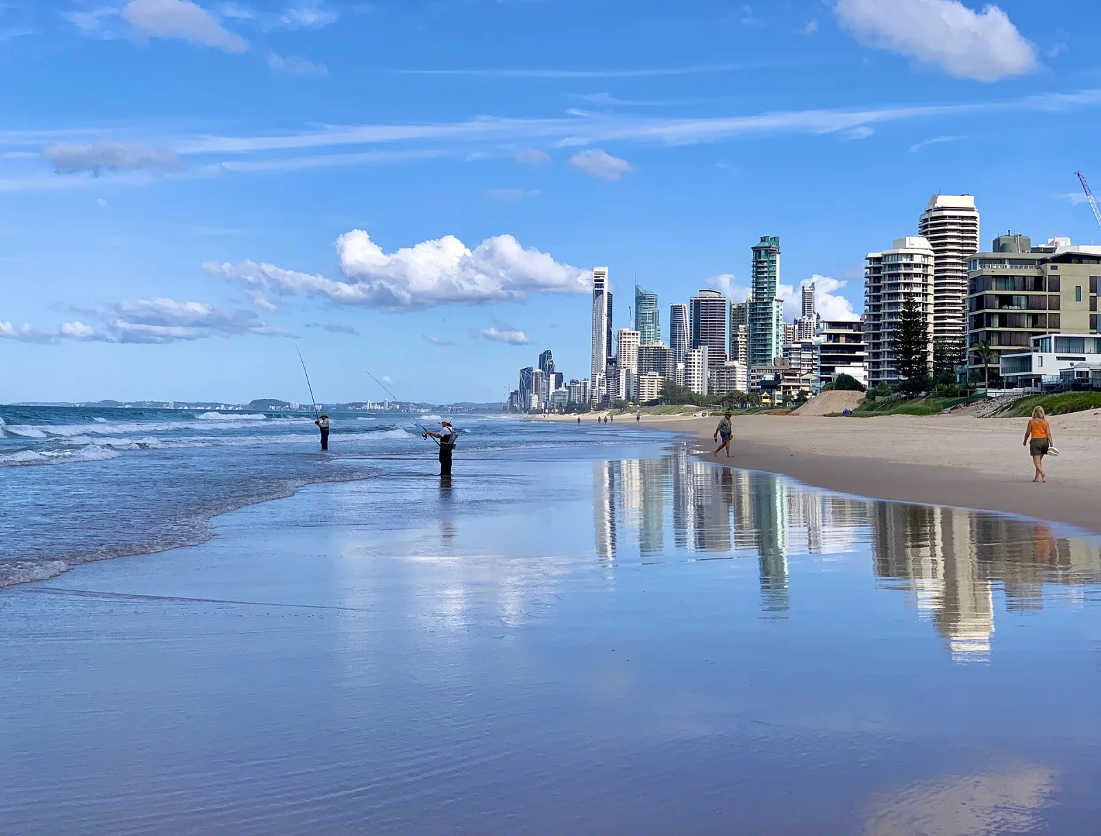 Beach fishing at the Gold Coast, Queensland, Australia