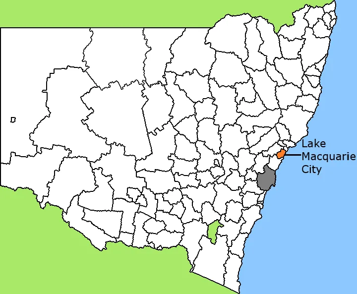 Map of New South Wales/Australia, LGA of the City of Lake Macquarie highlighted