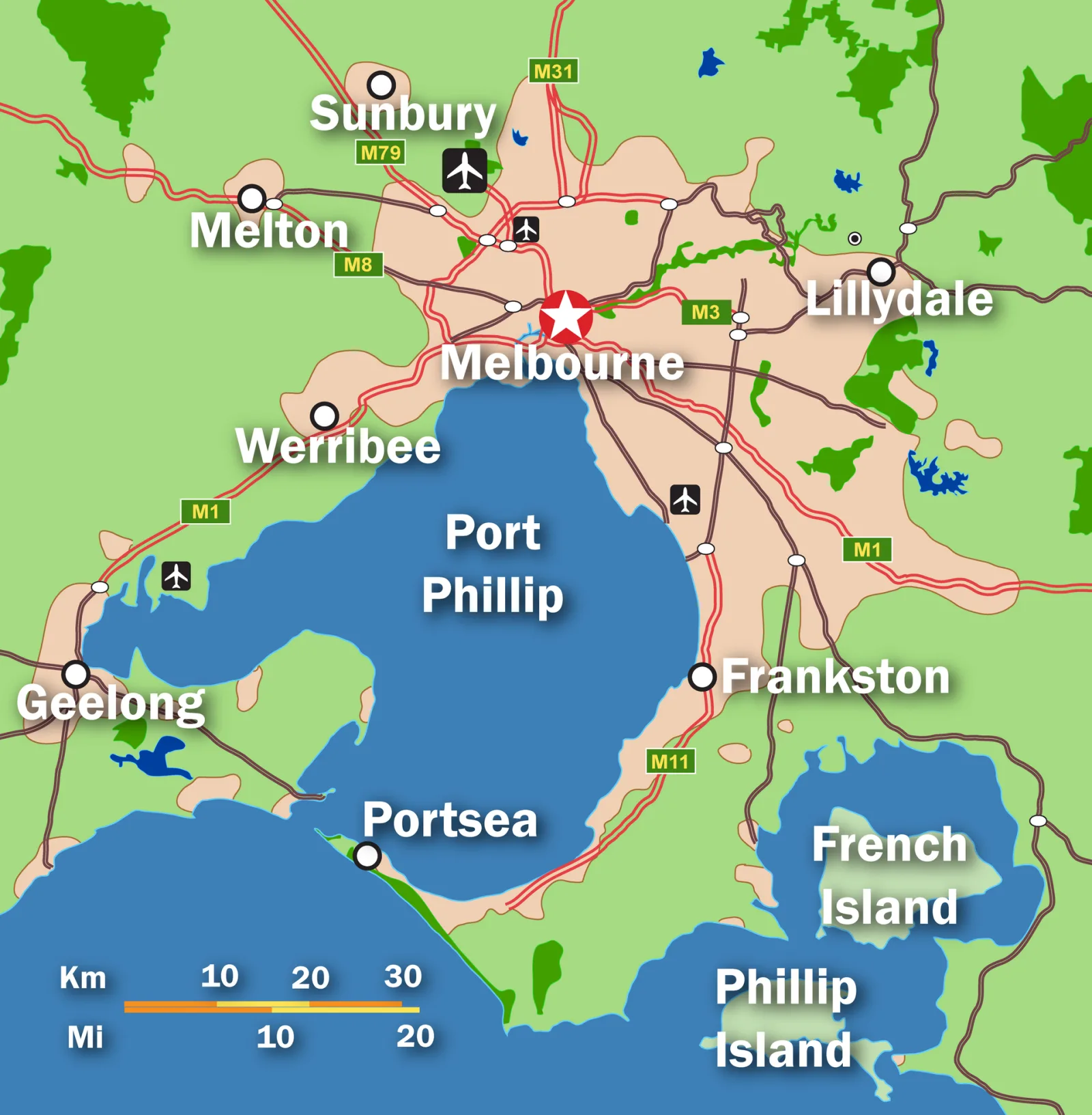A simple PNG format map of Greater Melbourne