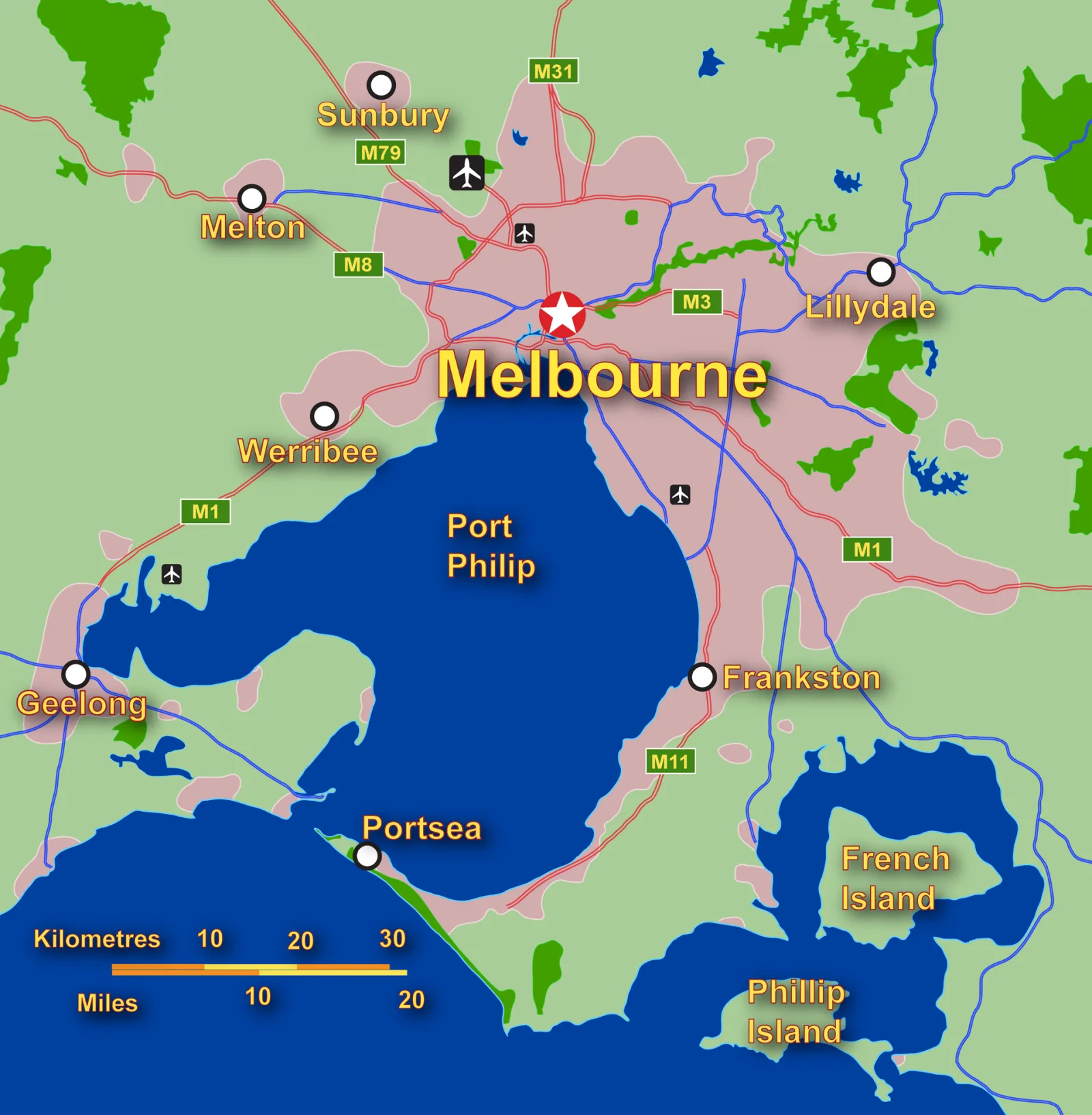 A simple PNG format map of Greater Melbourne